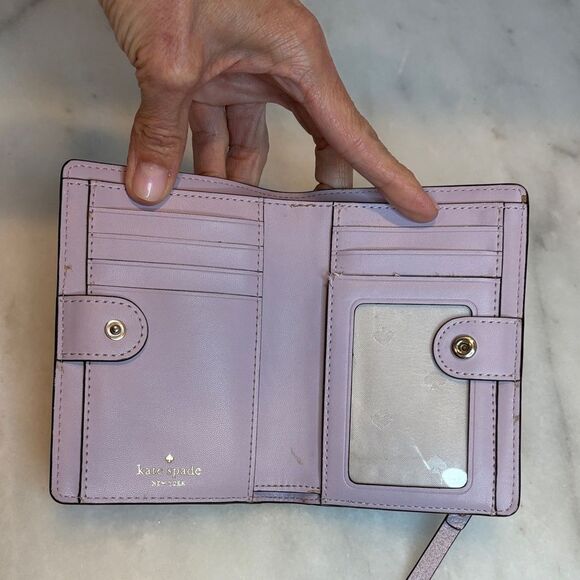 Kate Spade Wallet Leather Cross Grain Lavender Bifold Compact - Picture 12 of 15